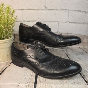 JOSEPH ABBOUND BOWIE BLACK LEATHER WINGTIP OXFORD DRESS SHOES BLACK MENS 9.5